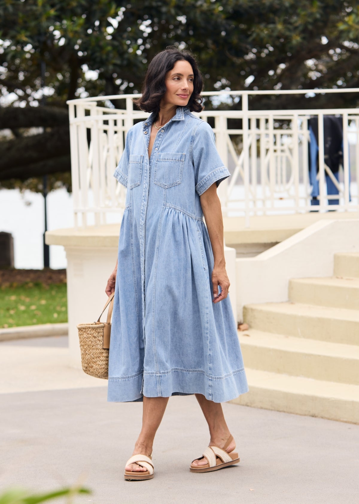 Montana Denim Midi Shirtdress - Light Blue - Short Sleeves w/ Button Down Front, XL