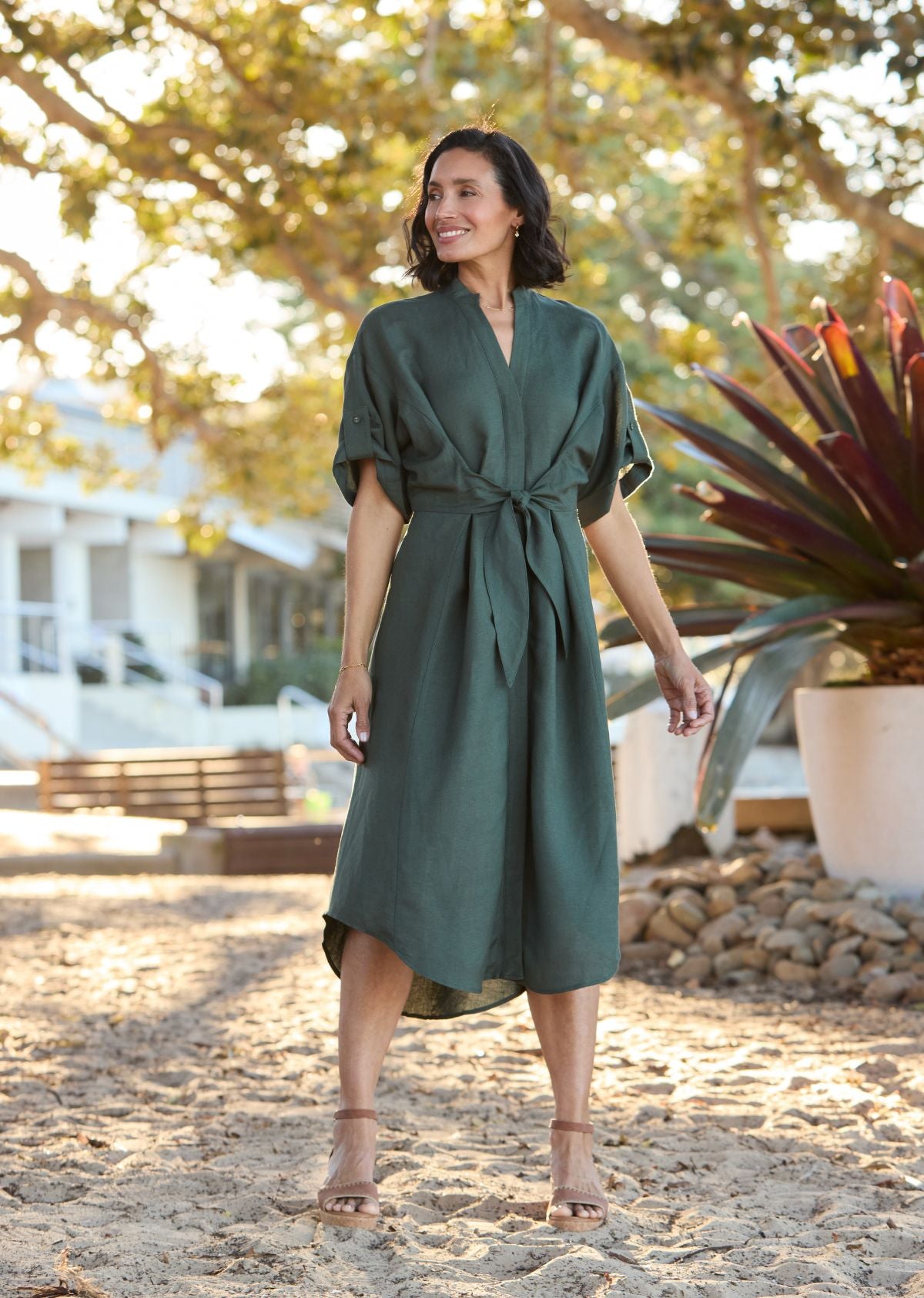 chloe linen dress MIDI Tuileries Made in Turkey Size:US 8/L twirly dress Nookie Verve Long Sleeve