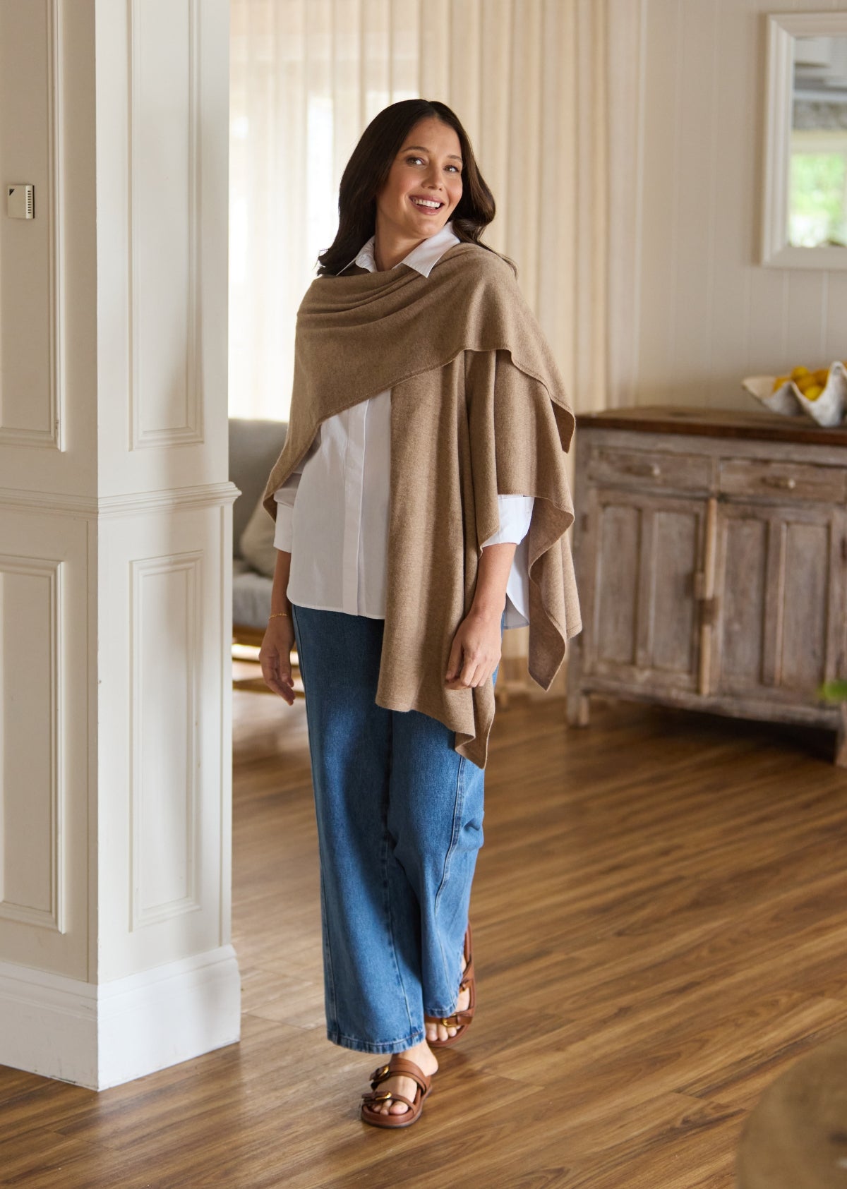 SIENNA KNIT SHAWL - LATTE