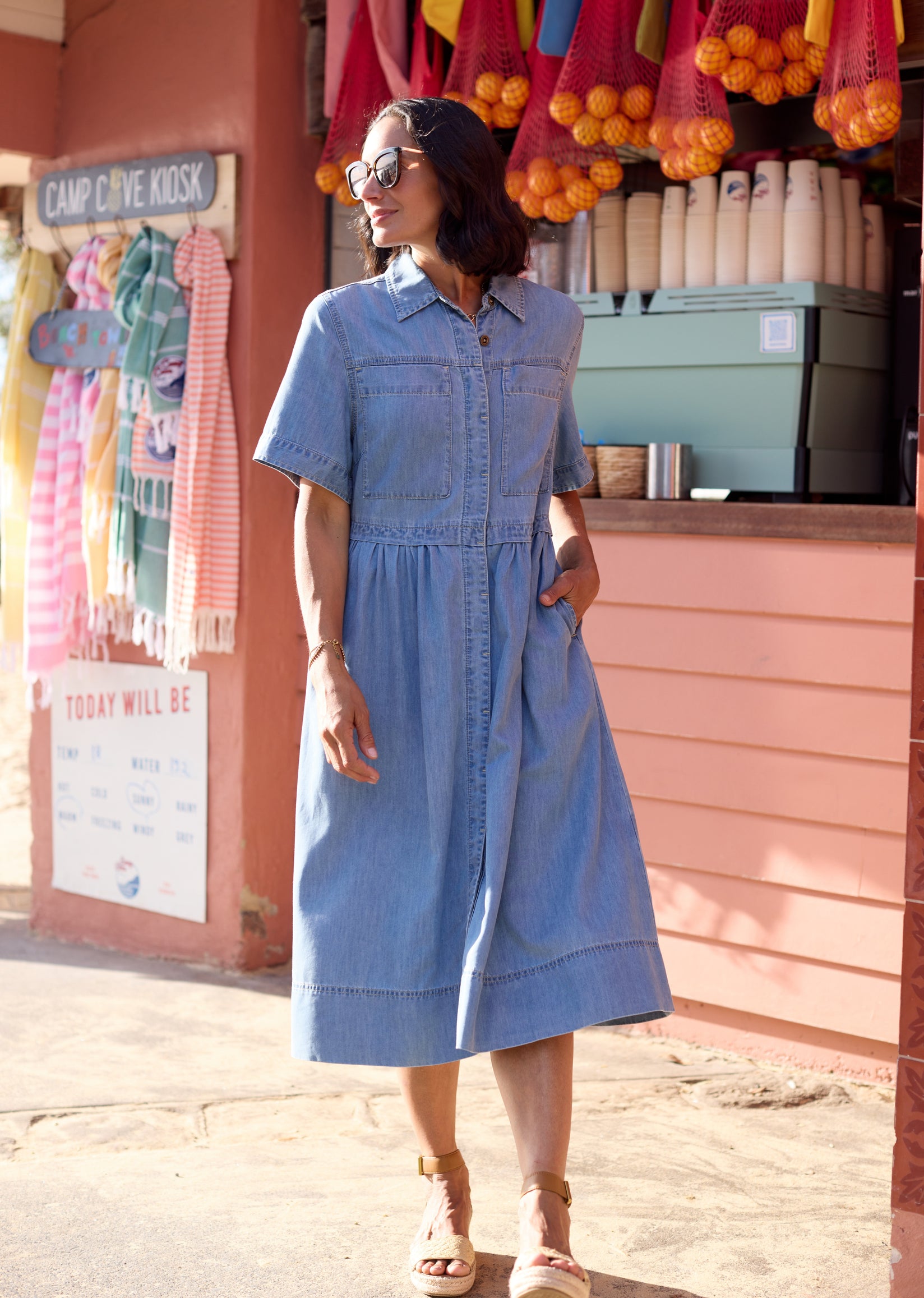MAYE Women's Jagger Chambray Dress - Lyocell - Short Sleeve - Button Closure