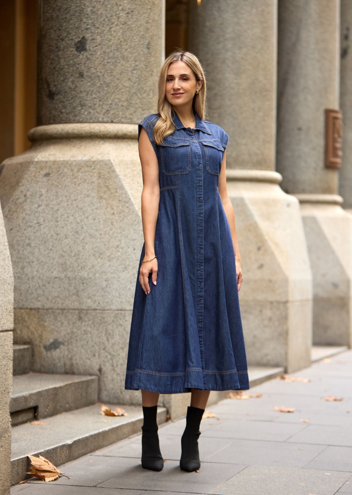RUMI DENIM SHIRTDRESS - INDIGO - PETITE