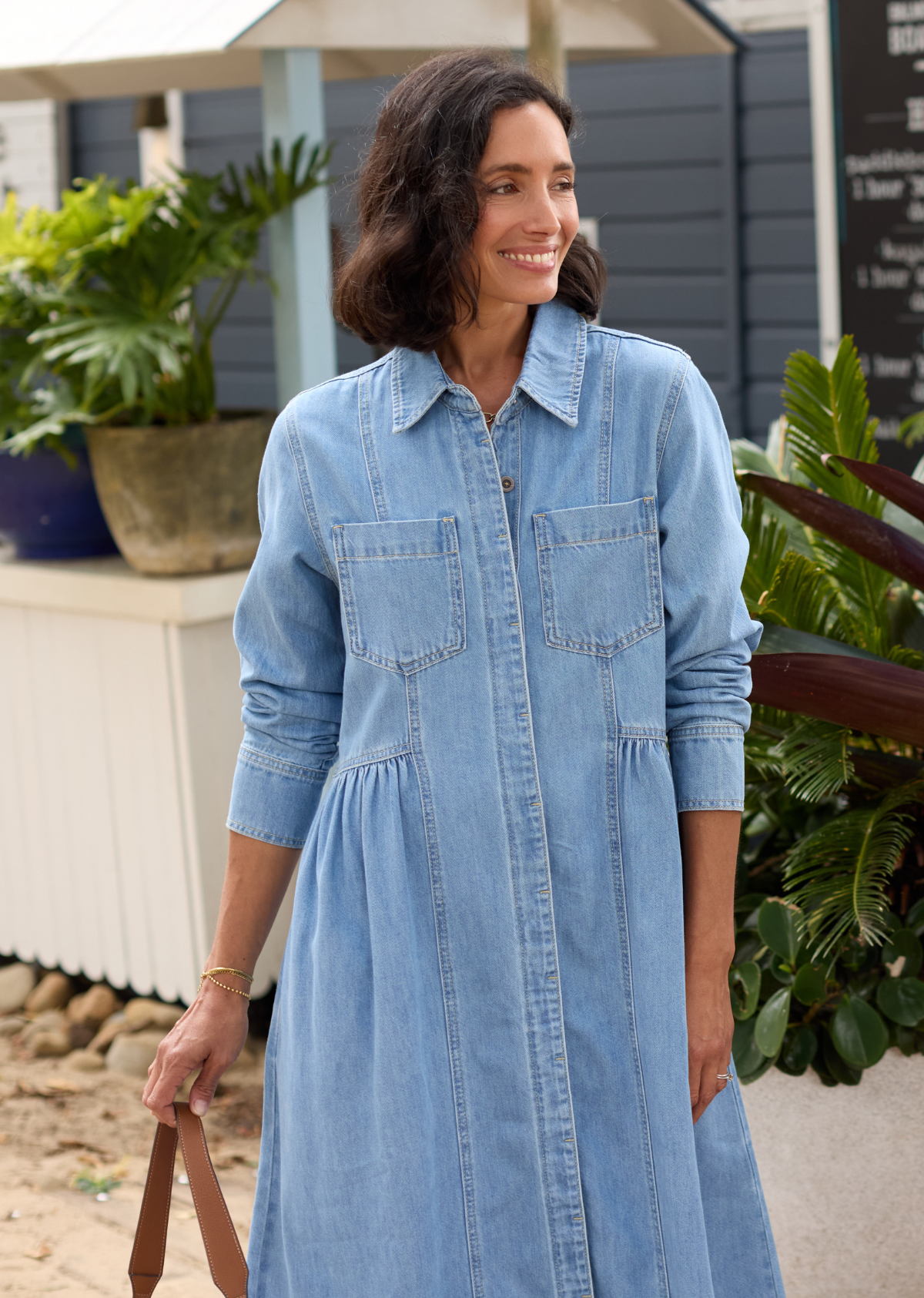 Montana Long Sleeve Denim Dress - Light Blue - 100% Cotton Mid-Weight Denim, M