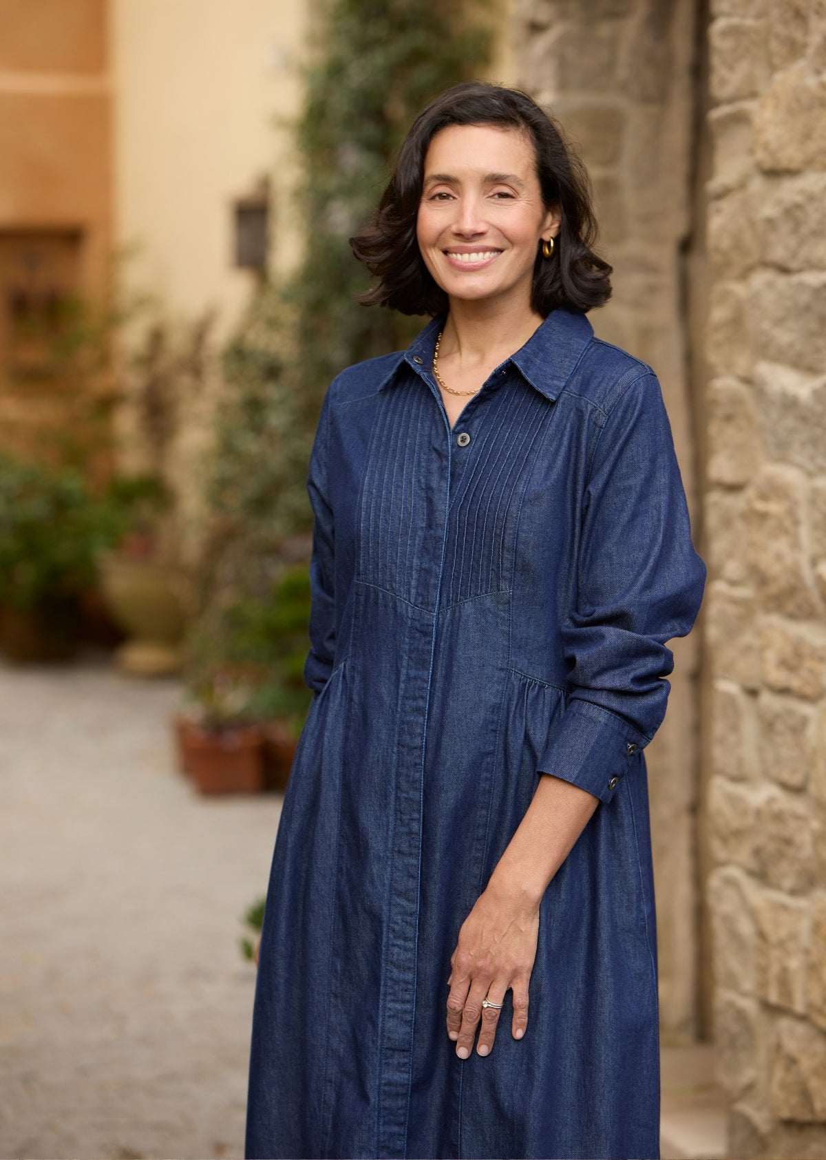 Susie Denim Shirtdress - Midi Length, 100% Lightweight Denim, Full Length Sleeve