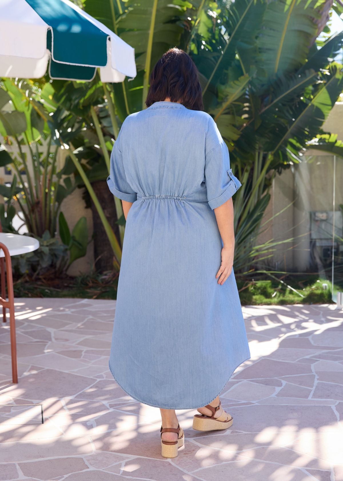 CHLOE CHAMBRAY MIDI DRESS - LIGHT BLUE