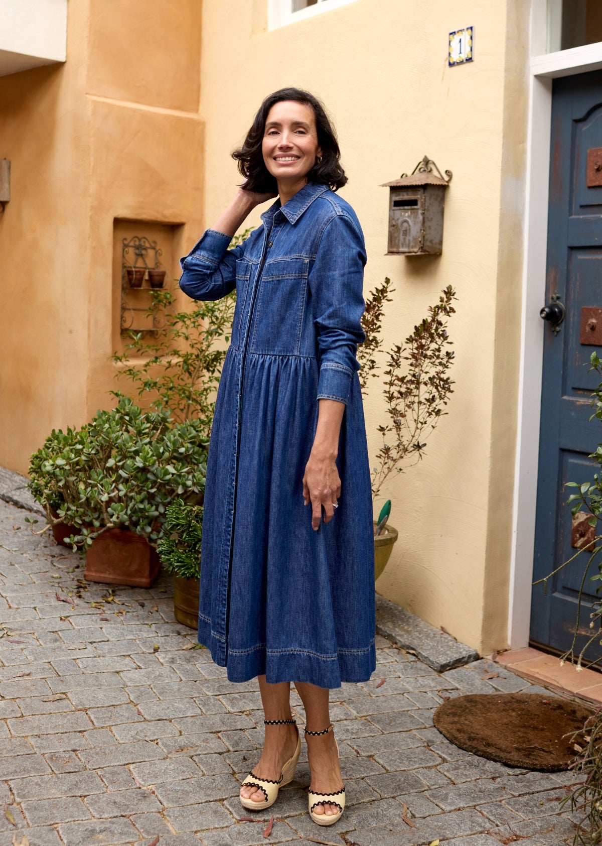 Harper Long Sleeve Midi Denim Shirtdress - Petite - Mid Blue