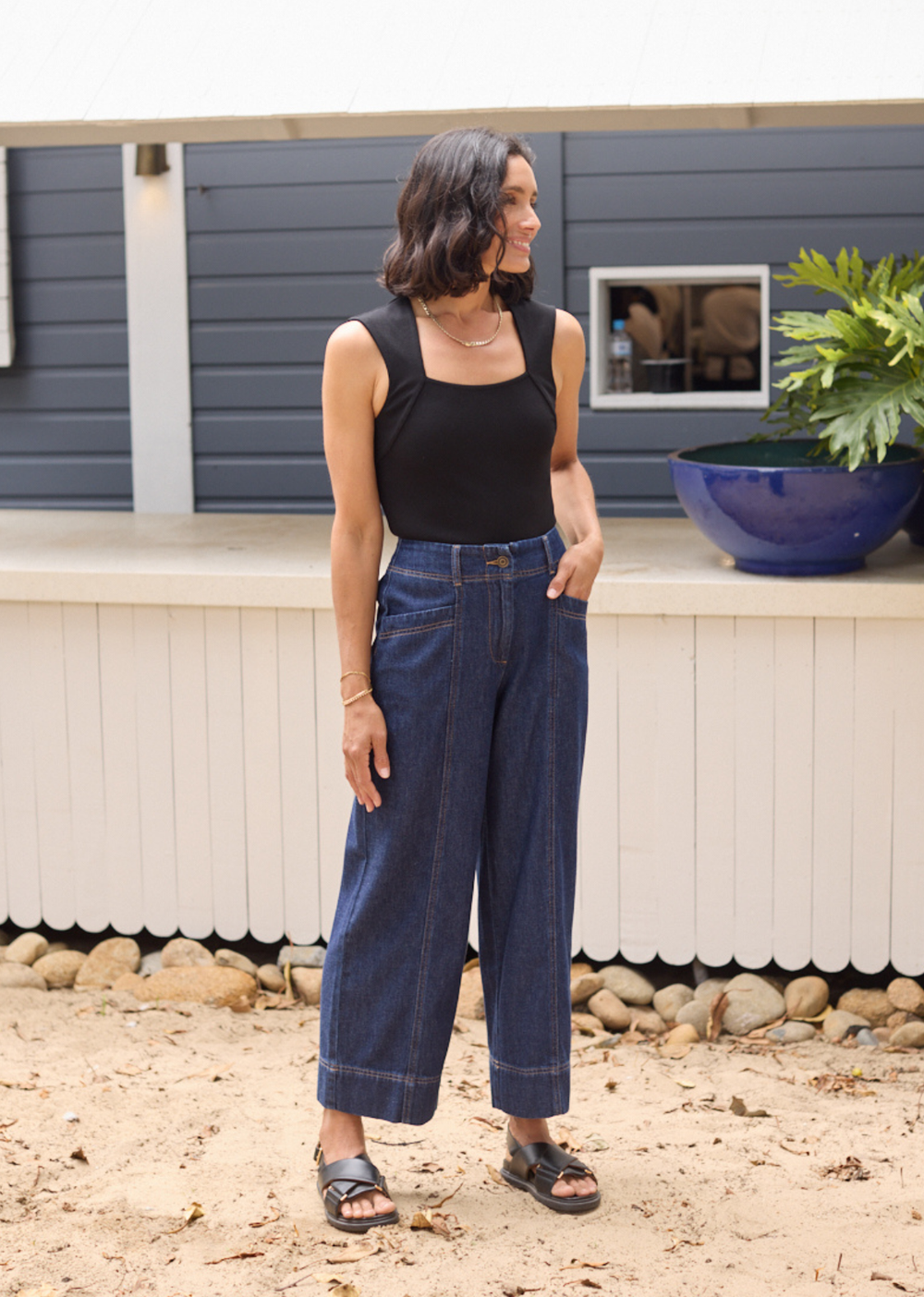 GOLDIE CROP DENIM PANT - INDIGO