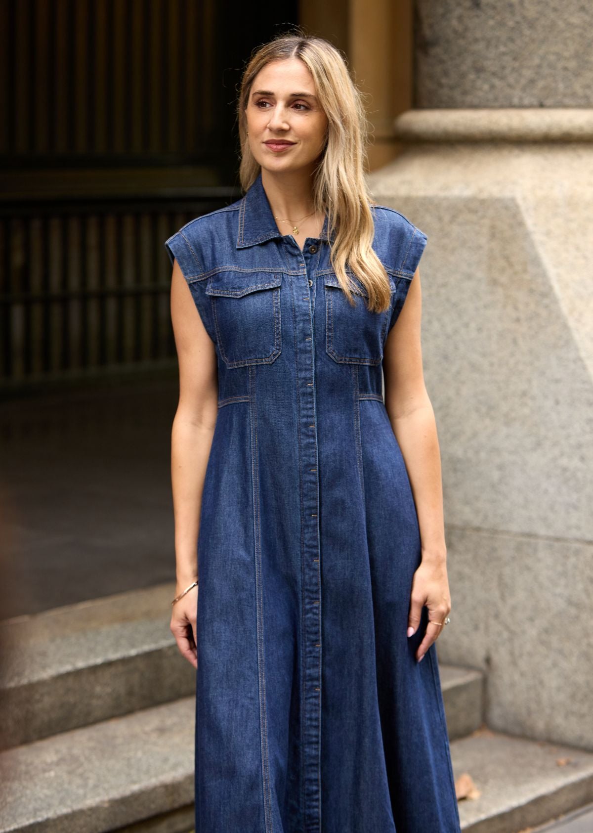 RUMI DENIM SHIRTDRESS - INDIGO - PETITE