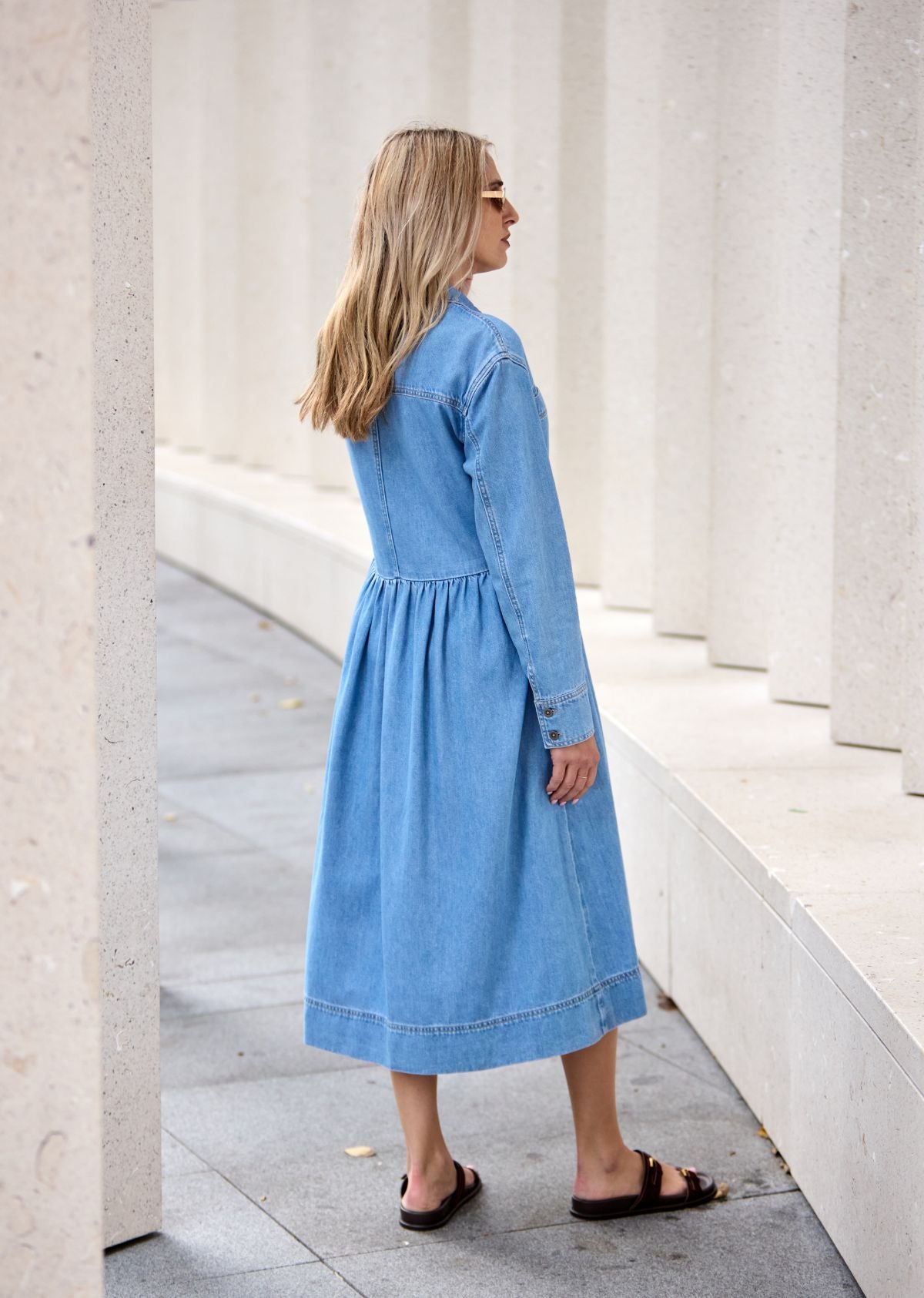 HARPER LONG SLEEVE DENIM SHIRTDRESS - LIGHT BLUE