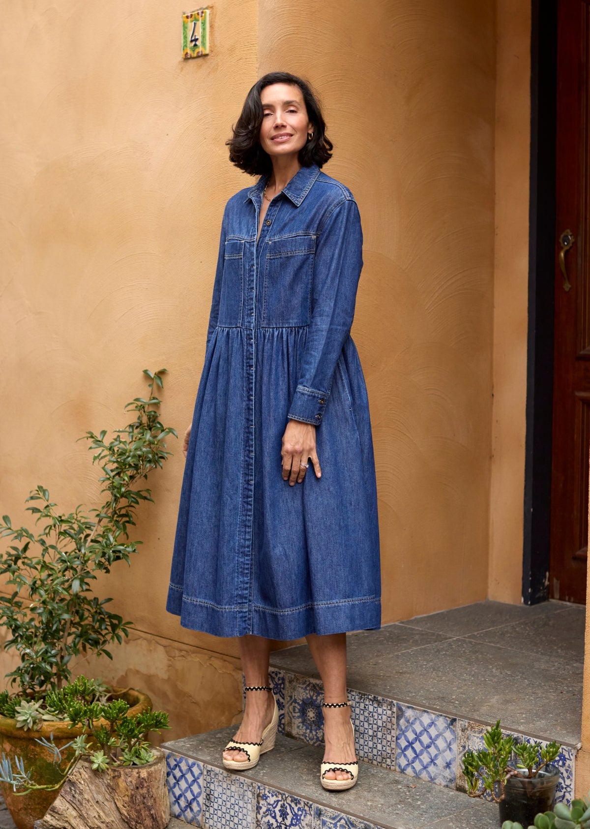 Harper Long Sleeve Midi Denim Shirtdress - Mid Blue