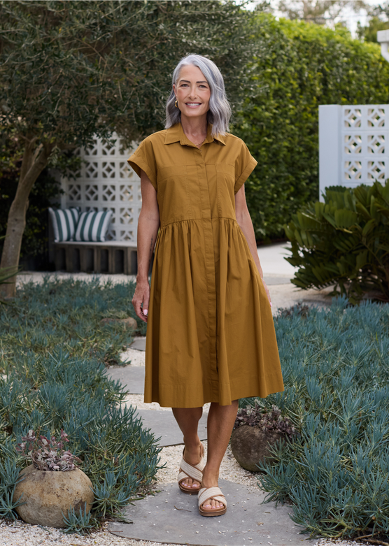HARPER SHIRTDRESS - DEEP MUSTARD