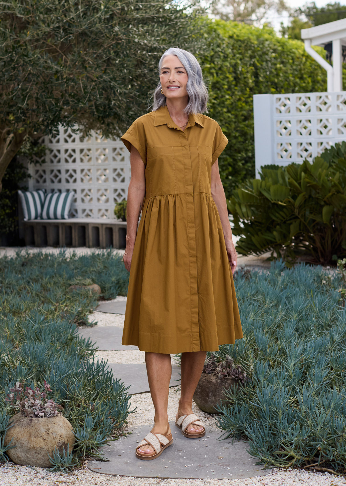 HARPER SHIRTDRESS - DEEP MUSTARD