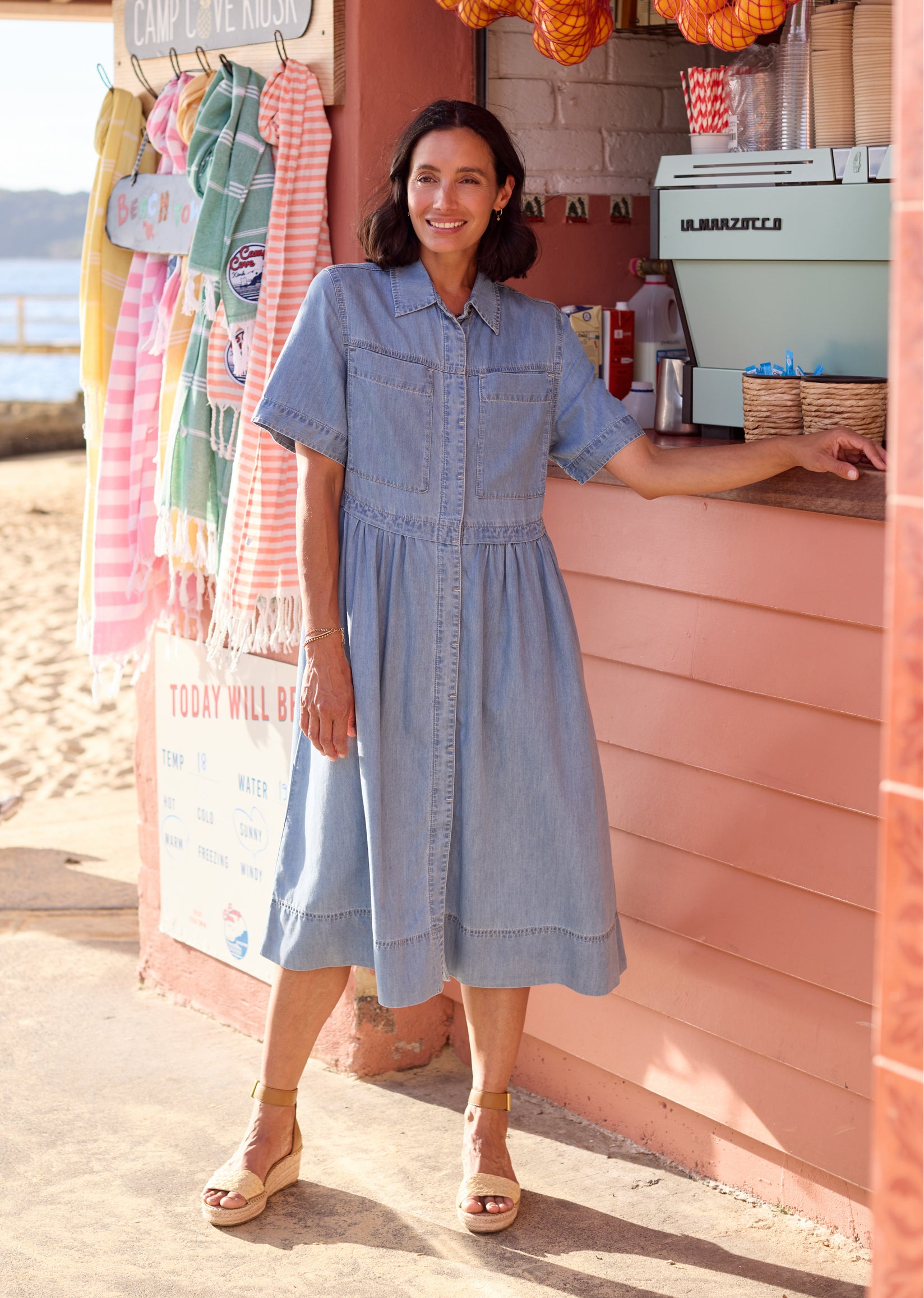 MAYE Women's Jagger Chambray Dress - Lyocell - Short Sleeve - Button Closure