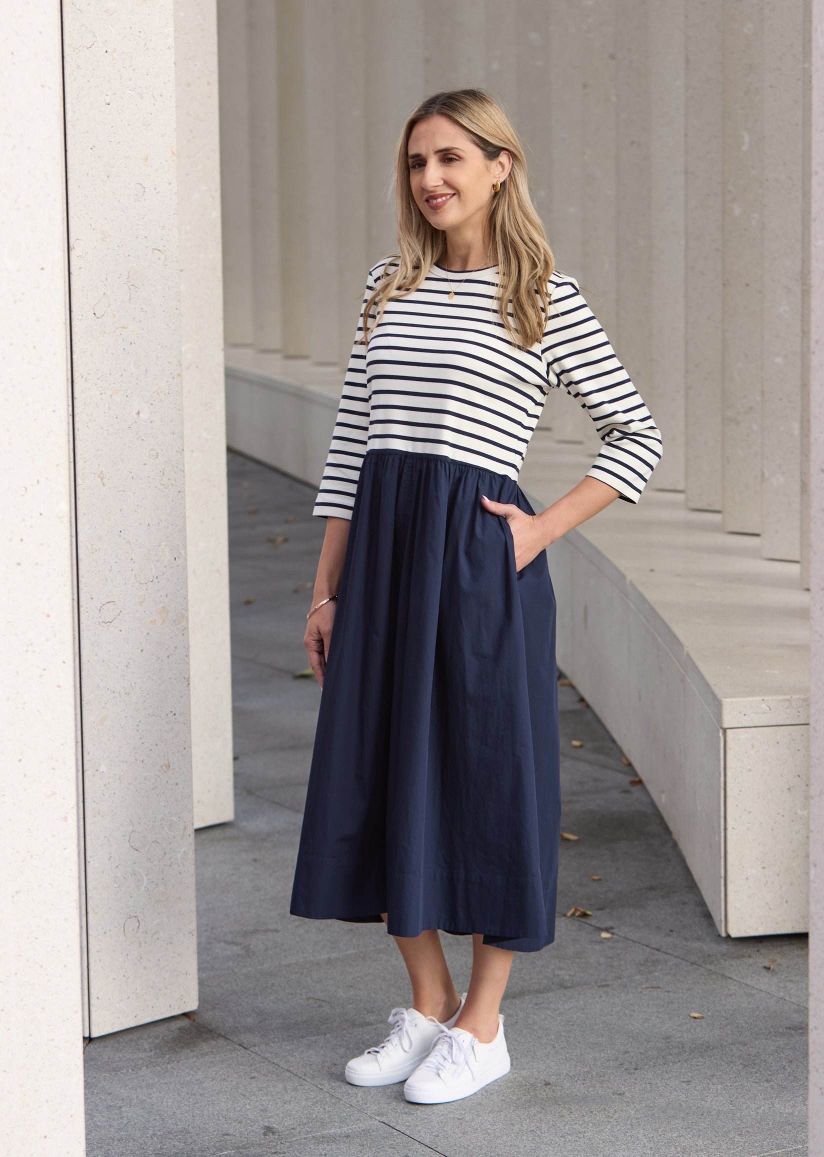 LOLA MIDI DRESS - FRENCH NAVY STRIPE