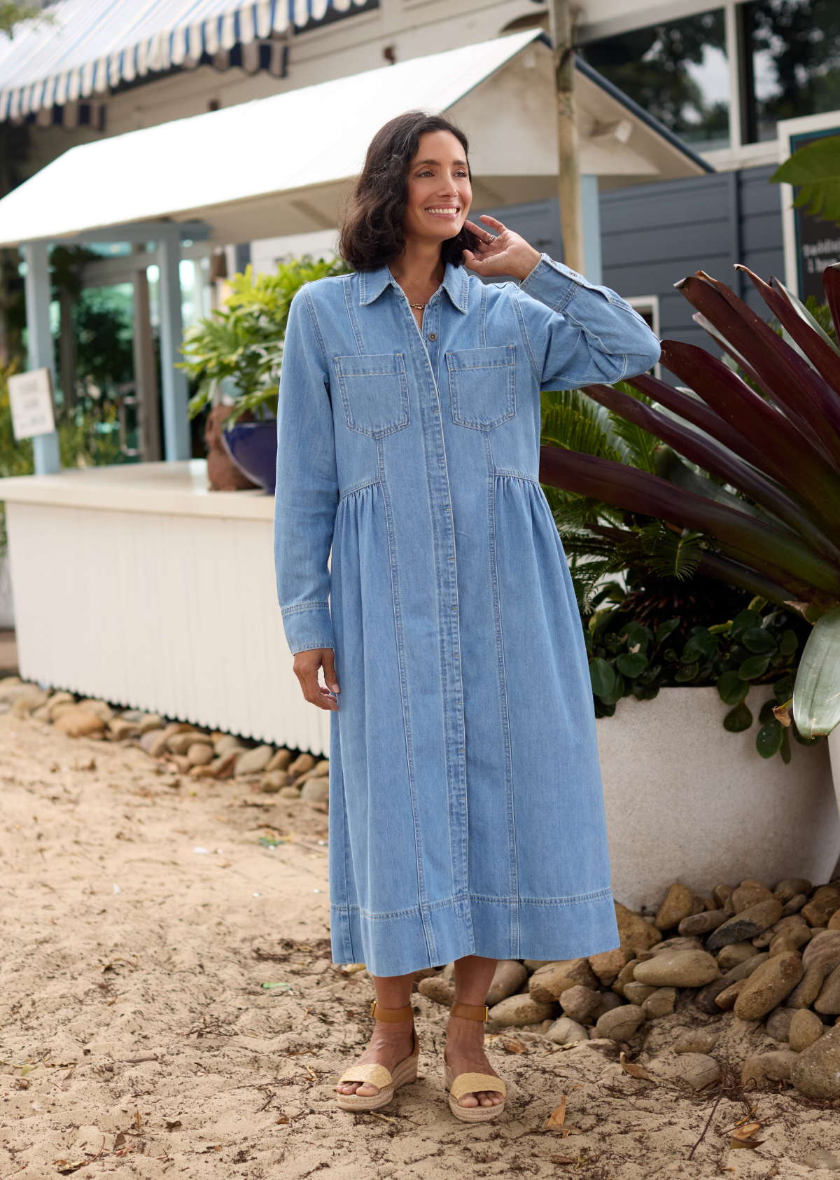 Montana Long Sleeve Denim Dress - Light Blue - 100% Cotton Mid-Weight Denim, M