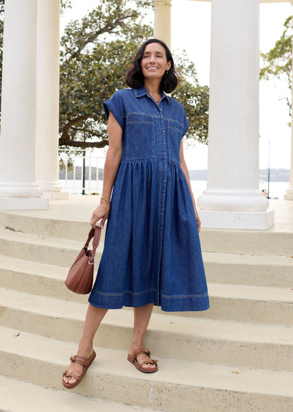 denim dress footwear Harper Midi - Mid Blue - Petite - 100% Cotton, Cap Sleeve, S Plus Size Christmas Tree sage green color Size:Custom Plus Size (+$100) this dress supports your