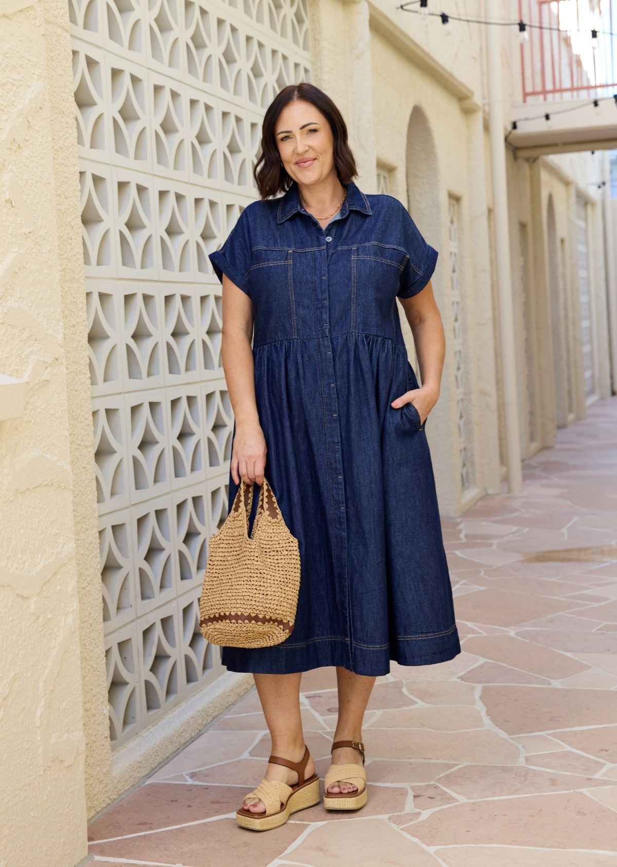 HARPER DENIM DRESS - INDIGO - PETITE