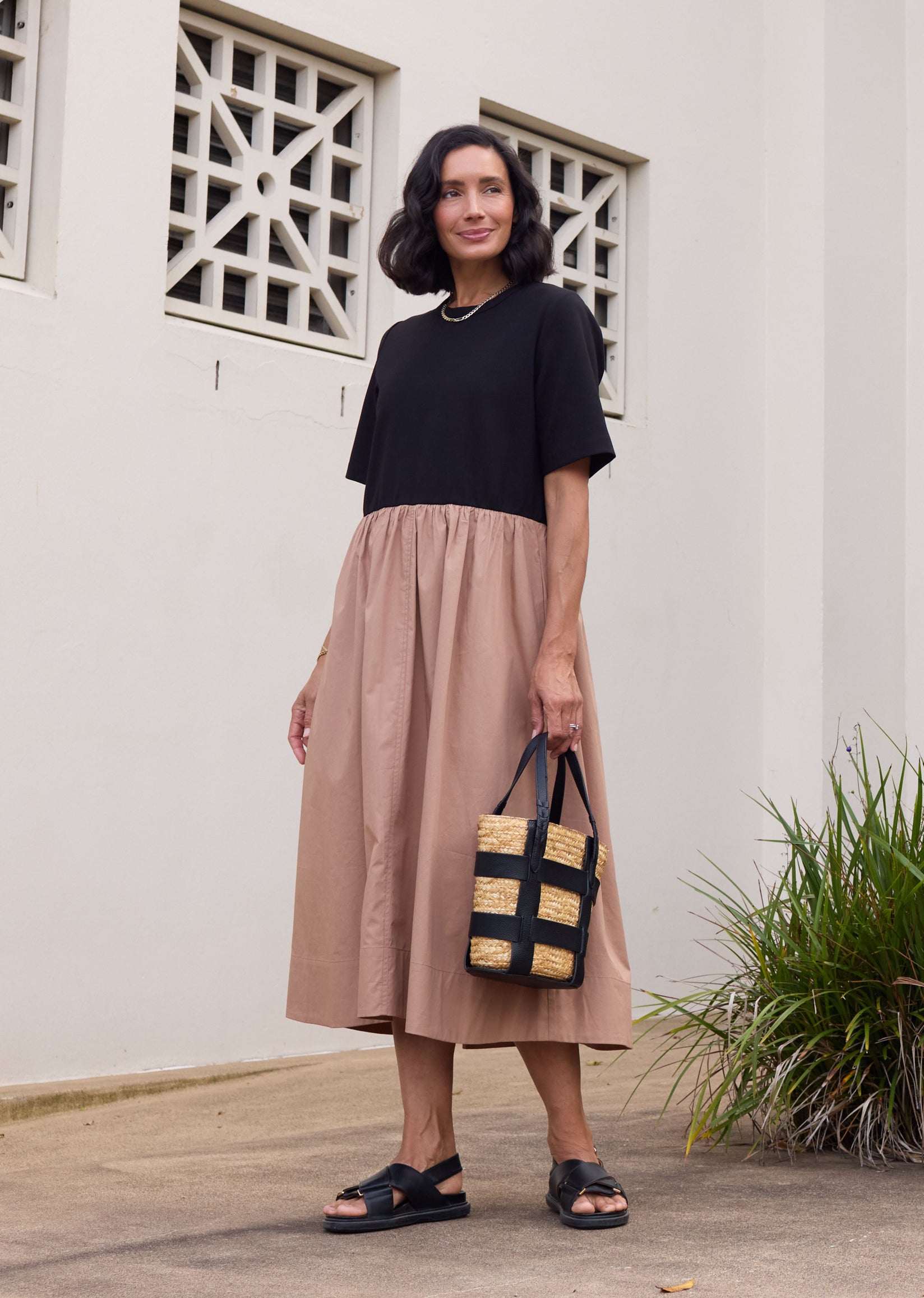 MIMI MIDI DRESS - BLACK/CAMEL - PETITE