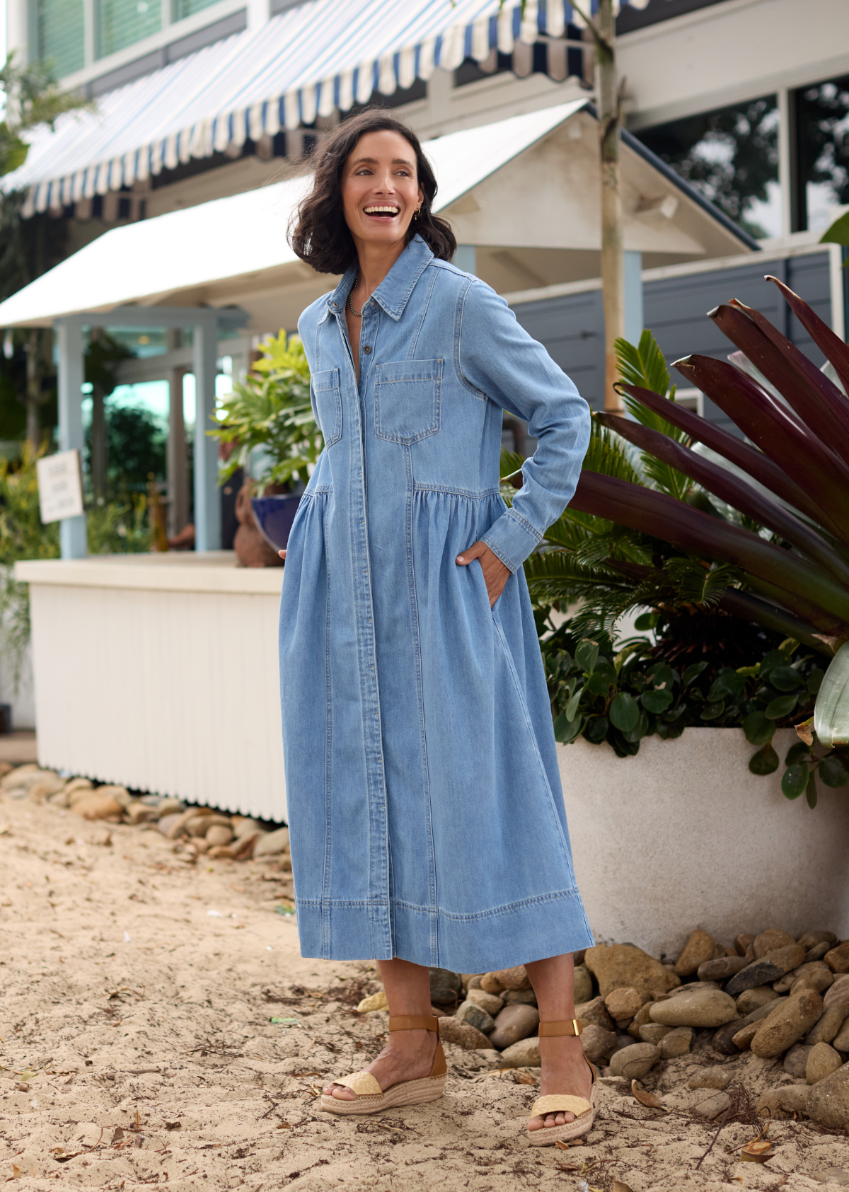 Montana Long Sleeve Denim Dress - Light Blue - 100% Cotton Mid-Weight Denim, M