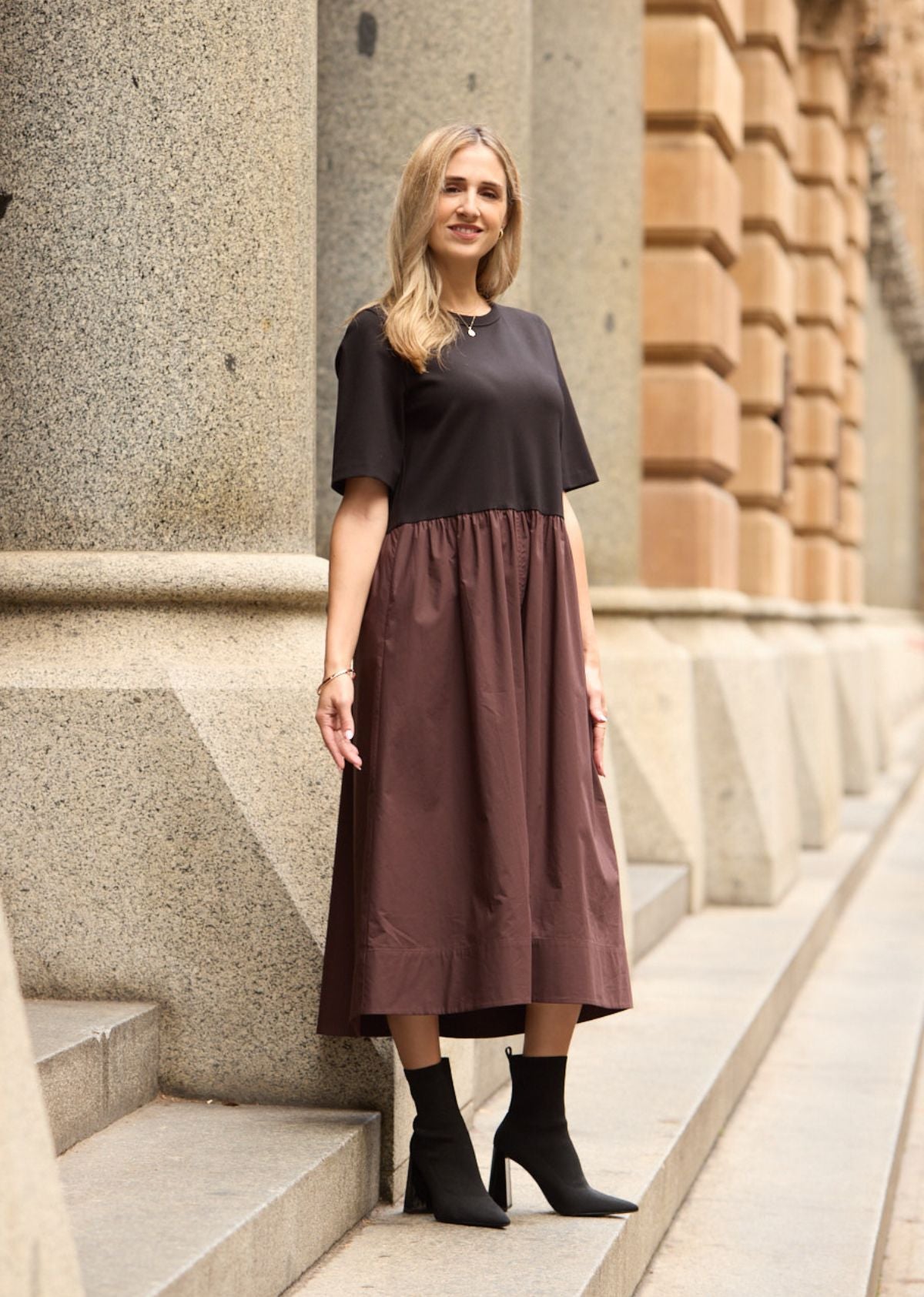 MIMI MIDI DRESS - BLACK/CHOCOLATE