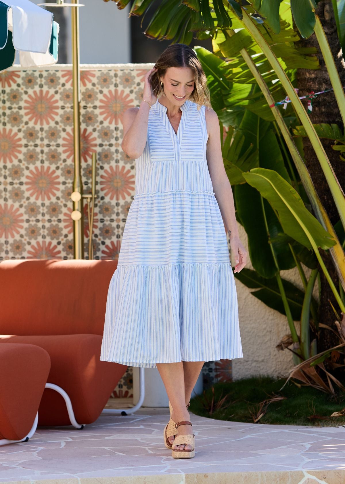 ELKA MIDI DRESS - BLUE/WHITE