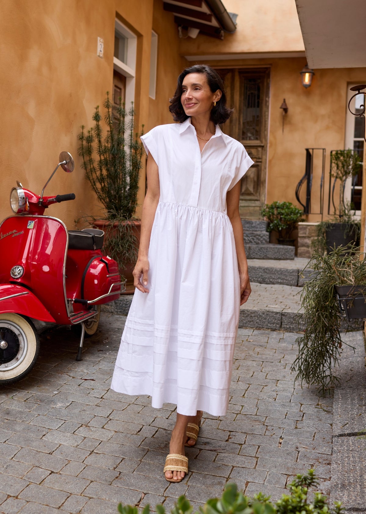 Gracie Midi Shirtdress - White - Petitie - Pleated Skirt w/ Cap Sleeve, 3XL