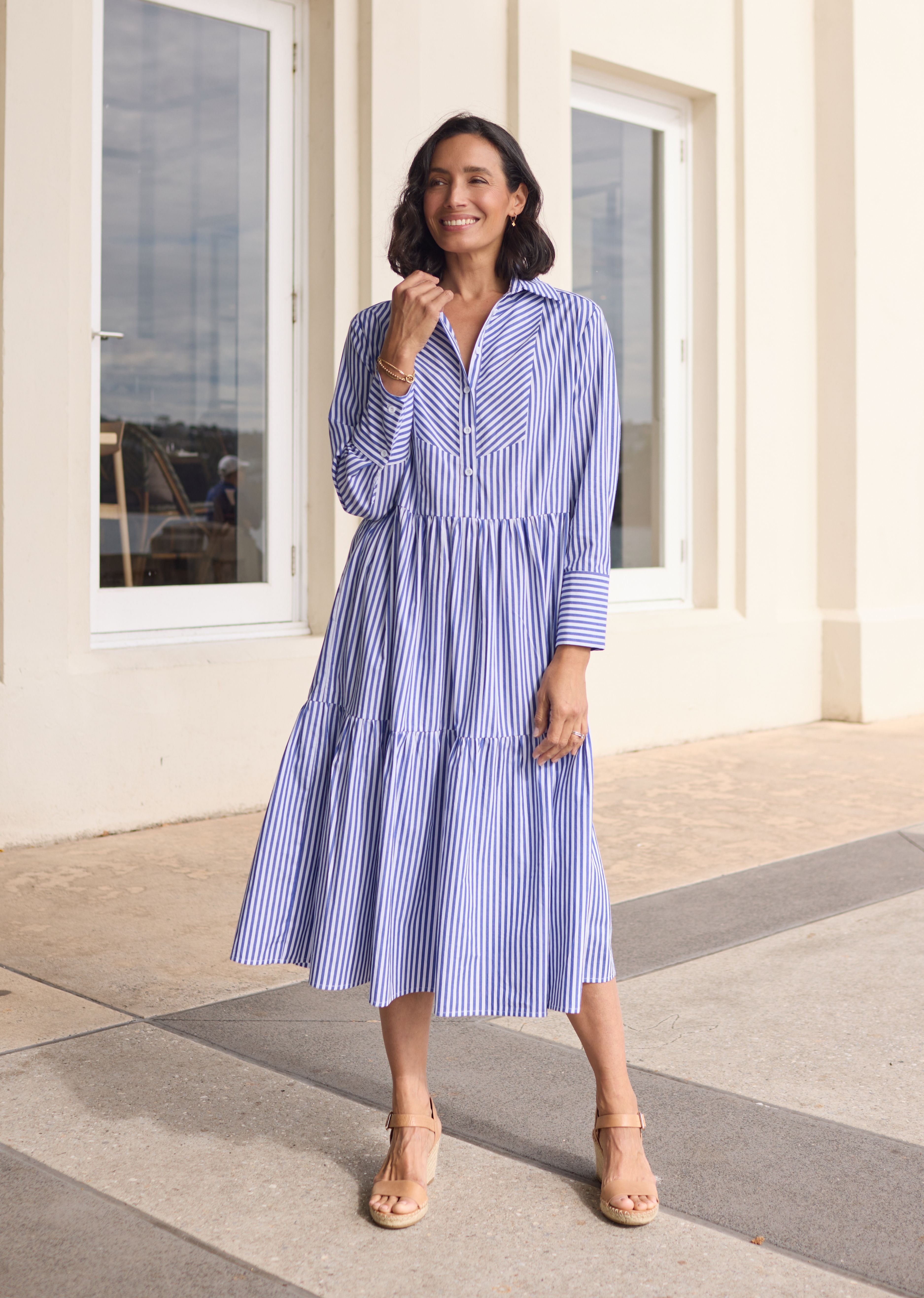 Eaphi CHECK DRESS — VESSEL JASMINE SHIRTDRESS - NAVY