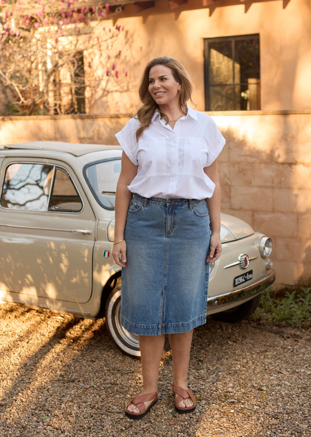 SLOANE DENIM SKIRT - MID BLUE