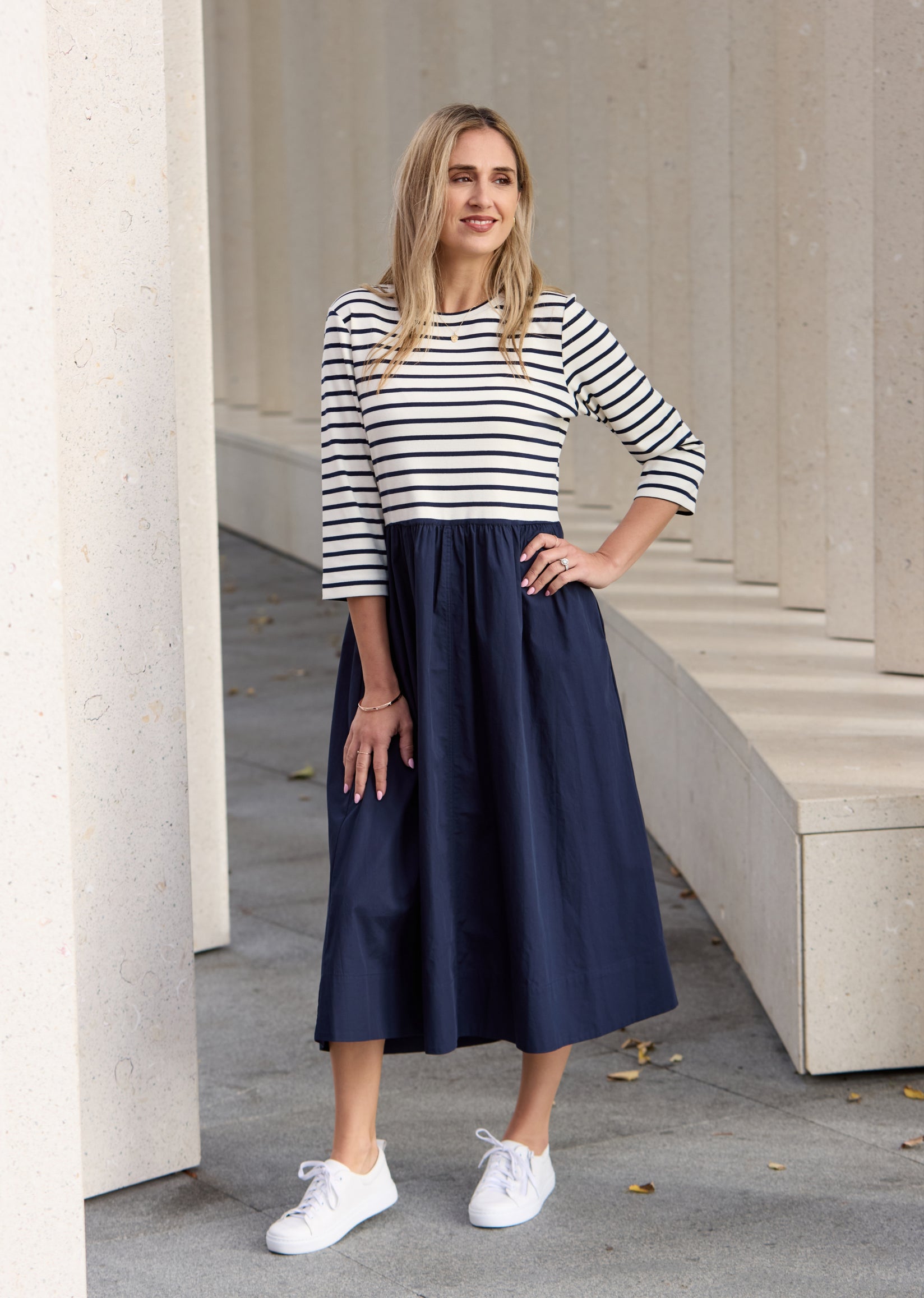 LOLA MIDI DRESS - FRENCH NAVY STRIPE