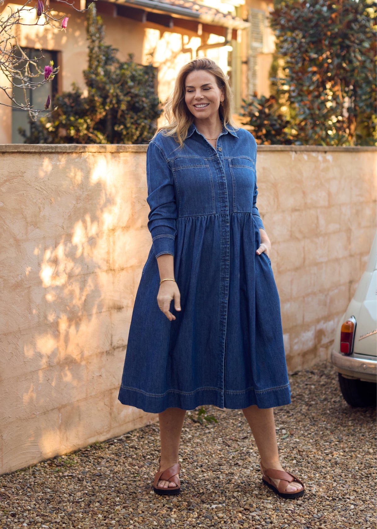 Harper Long Sleeve Midi Denim Shirtdress - Mid Blue