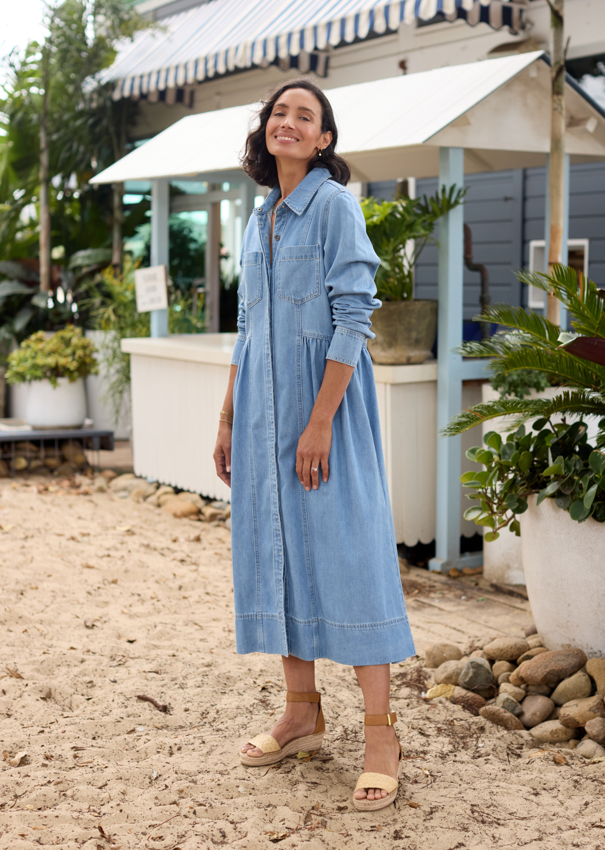 Montana Long Sleeve Denim Dress - Light Blue - 100% Cotton Mid-Weight Denim, M