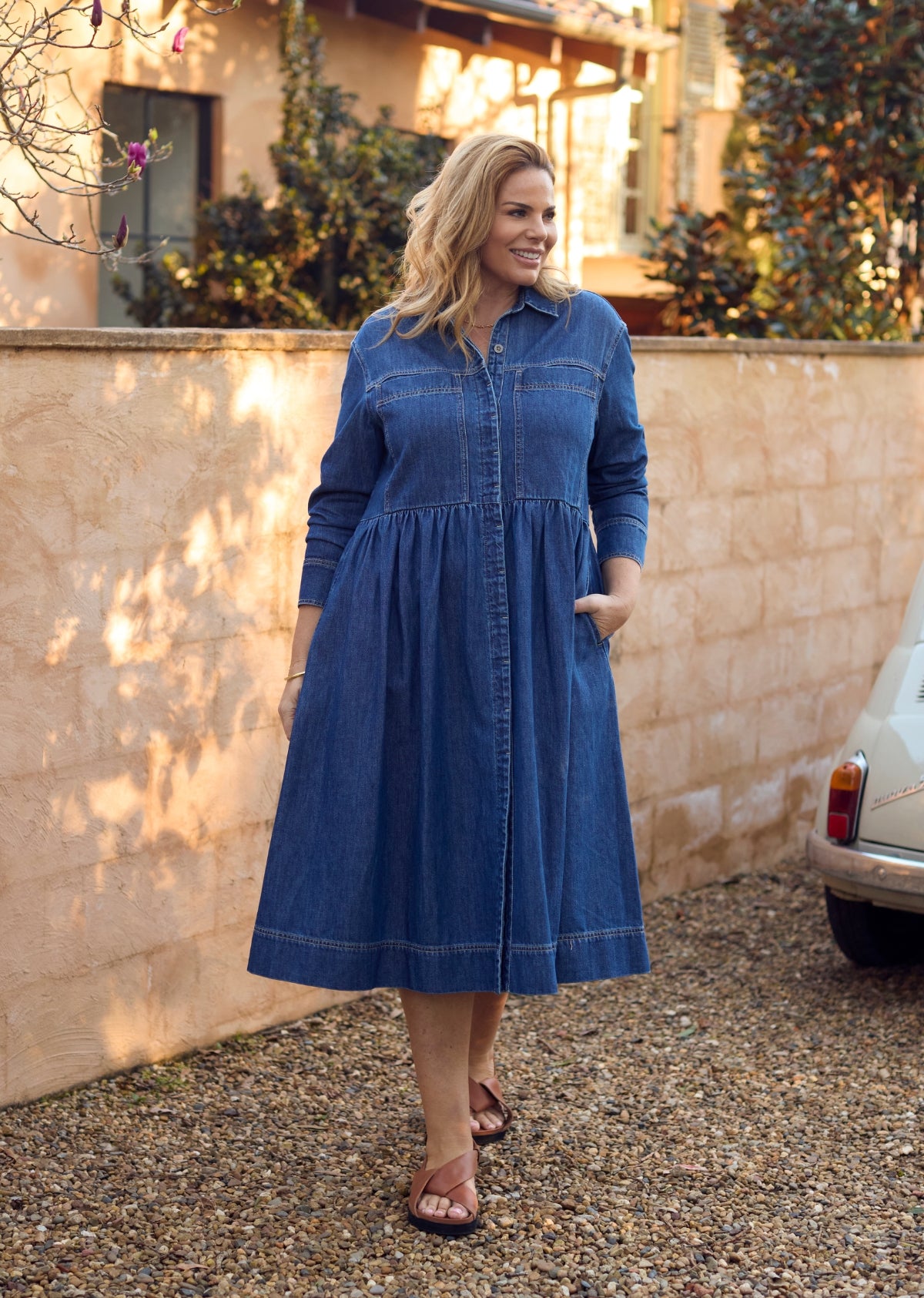 Harper Long Sleeve Midi Denim Shirtdress - Mid Blue