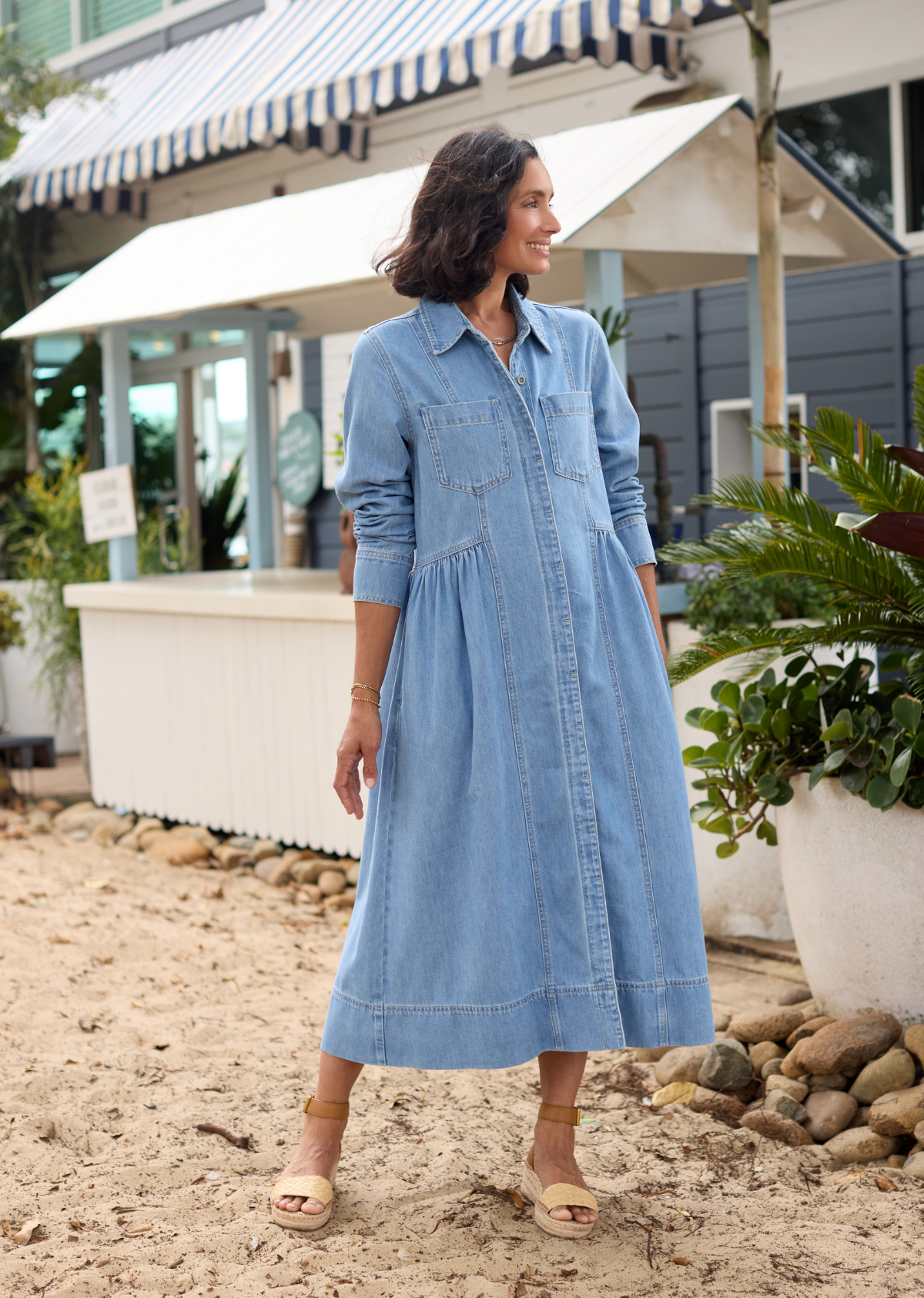 Montana Long Sleeve Denim Dress - Light Blue - 100% Cotton Mid-Weight Denim, M