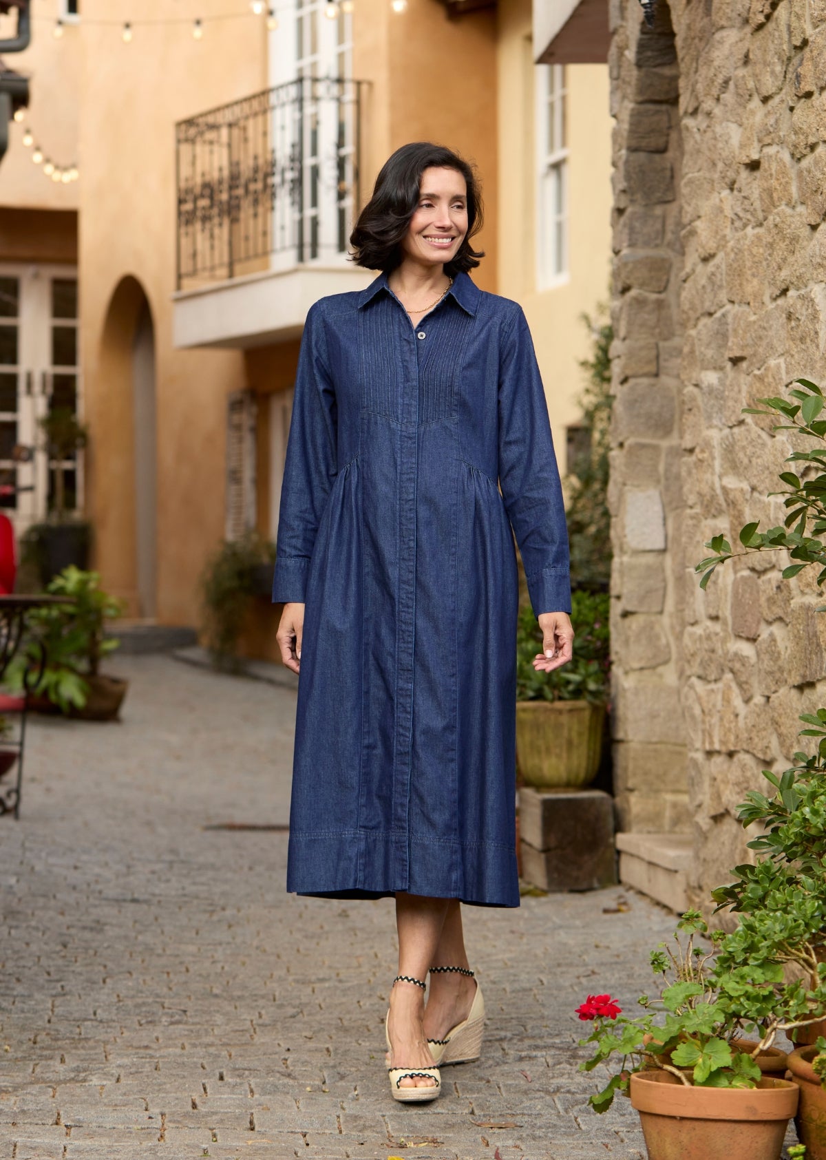 Susie Denim Shirtdress - Midi Length, 100% Lightweight Denim, Full Length Sleeve