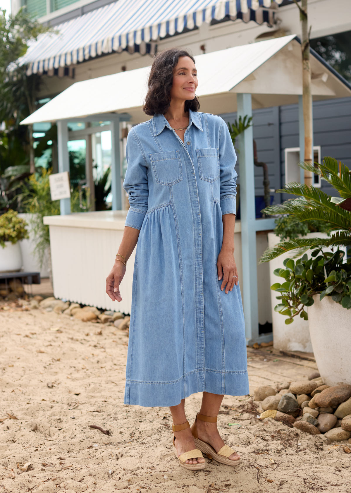Montana Long Sleeve Denim Dress - Light Blue - 100% Cotton Mid-Weight Denim, M