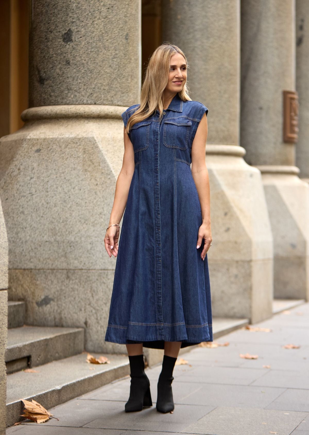 RUMI DENIM SHIRTDRESS - INDIGO - PETITE